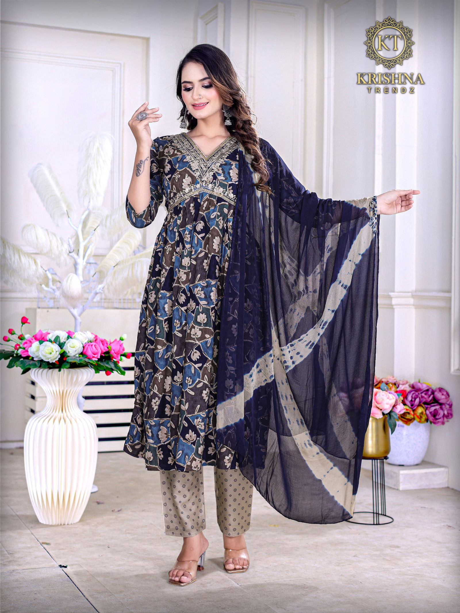 Palak Vol 1 By Krishna Alia Cut Printed Kurti With Bottom Dupatta Wholesale Shop In Surat
